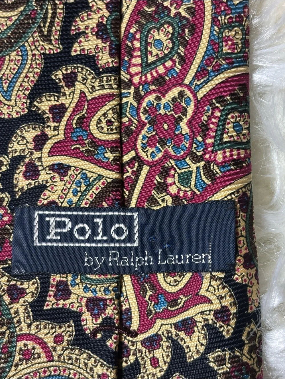 Vintage POLO by RALPH LAUREN Tie Black & Red Paisley Hand Made In USA 100% Silk